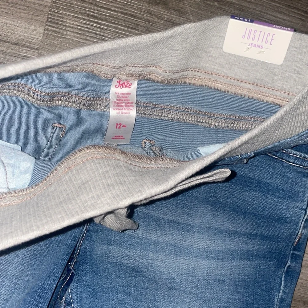 NEW Justice 12 slim shorts Jean denim elastic waist girls nwt